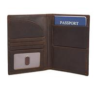 Polare Full Grain Leather Passport Holder RFID Blocking Travel Bifold Wallet Passport Holders 2 Passports, Dark Brown, Slim