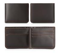 Polare Full Grain Leather Slim Bifold Wallet for Men RFID Blocking Minimalist Front Pocket Wallet with Gift Box, Dark Brown, Leather Slim Bifold Wallet