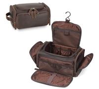 Polare Full Grain Leather Toiletry Bag Travel Dopp Kit Organizer Hanging Makeup Cosmetic Shaving Kit Wash Case for Men