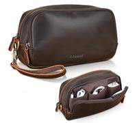 Polare Full Grain Leather Travel Electronics Organizer Case Cable Storage Carry Bag with YKK Zippers Tech Pouch for Cord, Phone, Cables, USB, SD Card, Travel Essentials