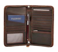 Polare Full Grain Leather Travel Passport Holder RFID Blocking Cover Case Travel Document Organizer Wallet Holders 2 Passports With YKK Zipper, Dark Brown, Vintage