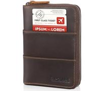 Polare Full Grain Leather Travel Passport Wallet with YKK Zipper and RFID Blocking Document Organizer Holder 2 Passports, Dark Brown, Modern