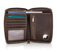 Polare Full Grain Leather Travel Passport Wallet with YKK Zipper and RFID Blocking Document Organizer Holder 2 Passports, Dark Brown with AirTag Slot, Vintage
