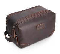 Polare Full Grain Leather Travel Toiletry Bag Dopp Kit Large Cosmetic Travel Case Shaving Kit Wash with YKK Zippers, Dark Brown, Retro