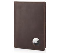 Polare Functional RFID Blocking Leather Passport Holder Travel Bifold Wallet For Men, Dark Brown with AirTag Slot, Rfid Blocking Wallet