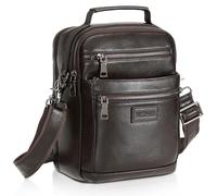 Polare Italian Full Grain Leather Messenger Bag Vintage Chest Shoulder Crossbody Bag Casual Sling Business Handbag for Men, Coffee, 8.26" L x 4" W x 10.6" H