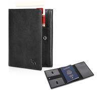 Polare Leather Pilot Wallet Passport Holder RFID Blocking Tri-fold Travel Cover Document Organizer for Aviation Professionals, Black, Leather Pilot Wallet
