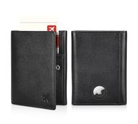 Polare Leather Pilot Wallet Passport Holder RFID Blocking Tri-fold Travel Cover Document Organizer for Aviation Professionals, Black with AirTag Slot, Leather Pilot Wallet