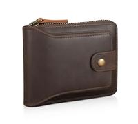 Polare Leather Wallet for Men Bifold RFID Blocking Cash Credit Card Case with Air Tag Slot and YKK Zip Coin Pocket, Dark Brown, Bifold