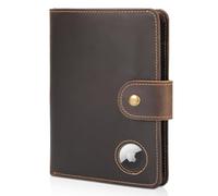 Polare Luxury RFID Blocking Leather Passport Holder Travel Wallet For Men and Women, Dark Brown with AirTag Slot(Snap Version), L, Retro