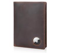 Polare Luxury RFID Blocking Leather Passport Holder Travel Wallet for Men and Women, Dark Brown with AirTag Slot, L, Retro