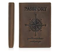 Polare Luxury RFID Blocking Leather Passport Holder Travel Wallet For Men and Women, V Dark Brown Compass, L, Retro