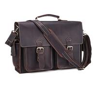 Polare Mens Full Grain Leather Laptop Briefcase Business Messenger Bag Satchel With YKK Metal Zippers, Dark Brown 17"(updated Version), L, Utility