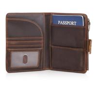 Polare Original Men's Vintage Full Grain Leather RFID Blocking Travel Bifold Wallet with 2 Passport Slots, Dark Brown