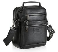 POLARE ORIGINAL Polare Italian Cowhide Leather Messenger Bag Waterproof Chest Shoulder Crossbody Bag Casual Sling Business Handbag for Men, Black, Casual