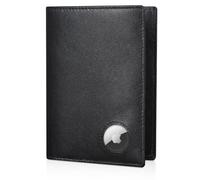 Polare Slim RFID Blocking Leather Passport Holder Travel Bifold Wallet For Men, Black with AirTag Holder, Bifold Leather Passport Holder