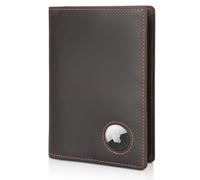 Polare Slim RFID Blocking Leather Passport Holder Travel Bifold Wallet For Men, Dark Brown with AirTag Holder, Bifold Leather Passport Holder