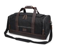 Polare Waxed Canvas Cowhide Leather Travel Duffle Bag Duffel Bag Waterproof Overnight Carry on Luggage Sport Weekender Bag For Men, Black, Waxed Canvas Cowhide Leather Waterproof Travel Duffel Bag