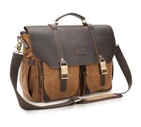 POLARE Waxed Canvas Full Grain Leather Messenger Bag for Men, Vintage 15.6" Laptop Briefcase for Work, Waterproof Crossbody Satchel for Office, Business Travel & Daily Commuting