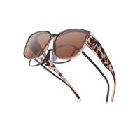 Polarised Fit Over Glasses Sunglasses for Women UV Protection, Trendy Oversized Square Wrap Around Shades for Driving(Amber Leopard,Brown)