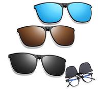 Polarised Glasses Clip, Pack of 3 Polarised Sunglasses Clip, Sunglasses Attachment Glasses for Glasses Wearers, for Men and Women, Outdoor/Driving/Fishing Sunglasses Attachment Glasses (3 Colours)