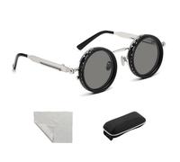 Polarized Adjustable Tint Sunglasses: 1 to 9 Gears, Round Lenses with ND Filter, Lightweight Metal Frame for Outdoor Hiking, Driving, Fishing Black Silver