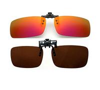 Polarized Clip On Flip-up Driving Glasses Night Vision Len UV400 Sunglasses for Men Women Driving Hiking Fishing Outdoor Sport-Red+Coffee 2pc