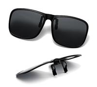Polarized Clip On Sunglasses for Men Women, Anti-Glare UV400 Protection Flip Up Sunglasses over Prescription Glasses for Driving Travel Outdoor Sport Black