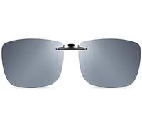 Polarized Clip On Sunglasses Over Prescription Glasses Men Women Compact Fit Non-Flip Up, Silver Mirrored, XL