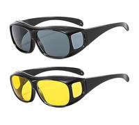 Polarized Night Driving Glasses 2 Pack Night Day Vision Driving Wrap Around Anti Glare Sunglasses, Retro Wrap Around Glasses, Fashion Oversized Night Vision Glasses for Women Men