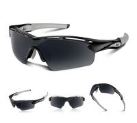 Polarized Sports Sunglasses for Men Women Youth Baseball Cycling Running Driving Fishing Tennis Golf TAC Motor UV400 TR90, Black/White, One Size