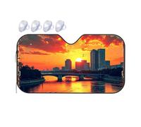 Polarized Sun Visor For Car Sunset Over Modern Cityscape With Bridge And Boat Car Windshield Sunshade Car Shade Car Window Covers(76x140cm)