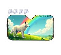 Polarized Sun Visor For Car White Wolf Standing On Green Hill With Rainbow In Background Car Windshield Sunshade Sunshade For Car Windshield Windshield Sun Shade(76x140cm)
