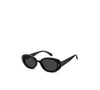 Polaroid Round Thick Frame Sunglasses- Black, Black, Women Black
