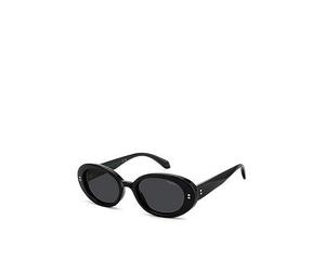 Polaroid Round Thick Frame Sunglasses- Black, Black, Women Black