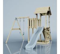 PolarPlay Balcony Tower Kids Wooden Climbing Frame - Swing Bjorn Mist in Natural PolarPlay Natural