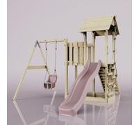 PolarPlay Balcony Tower Kids Wooden Climbing Frame - Swing Calder Rose in Natural PolarPlay Natural