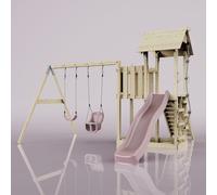 PolarPlay Balcony Tower Kids Wooden Climbing Frame - Swing Hagen Rose in Natural PolarPlay Natural