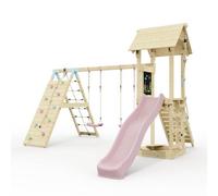Polarplay Climbing Frame With Double Swing, Climbing Wall And Slide - Kiruna Dusky Pink