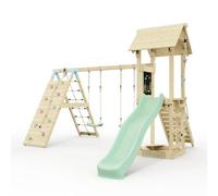 Polarplay Climbing Frame With Double Swing, Climbing Wall And Slide - Kiruna Mint Green
