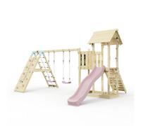 Polarplay Climbing Frame With Extended Tower, Double Swing, Climbing Wall And Slide - Roskilde Dusky Pink