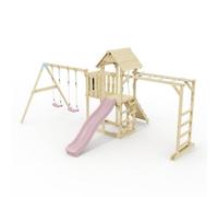 Polarplay Climbing Frame With Extended Tower, Double Swing, Monkey Bars And Slide - Helsingborg Dusky Pink