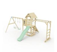 Polarplay Climbing Frame With Extended Tower, Double Swing, Monkey Bars And Slide - Helsingborg Mint Green