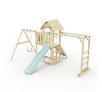 Polarplay Climbing Frame With Extended Tower, Single Swing, Monkey Bars And Slide - Stroemsund Ice Blue
