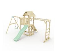 Polarplay Climbing Frame With Extended Tower, Single Swing, Monkey Bars And Slide - Stroemsund Mint Green