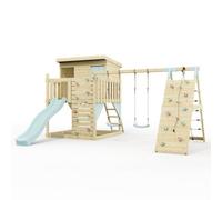 Polarplay Climbing Platform And Playhouse With Double Swing, Climbing Wall And Slide - Aksel Ice Blue