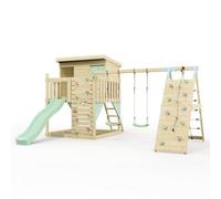 Polarplay Climbing Platform And Playhouse With Double Swing, Climbing Wall And Slide - Aksel Mint Green