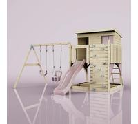 PolarPlay Climbing Platform and Playhouse with Double Swing - Nils with Baby Seat Dusky Pink Rebo Pink One Size