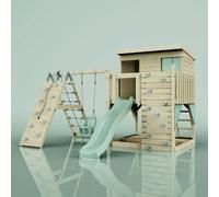 Polarplay Climbing Platform And Playhouse With Single Swing And Climbing Wall - Emil Baby Mint Green