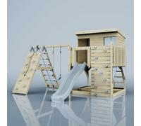 Polarplay Climbing Platform And Playhouse With Single Swing And Climbing Wall - Emil Ice Blue